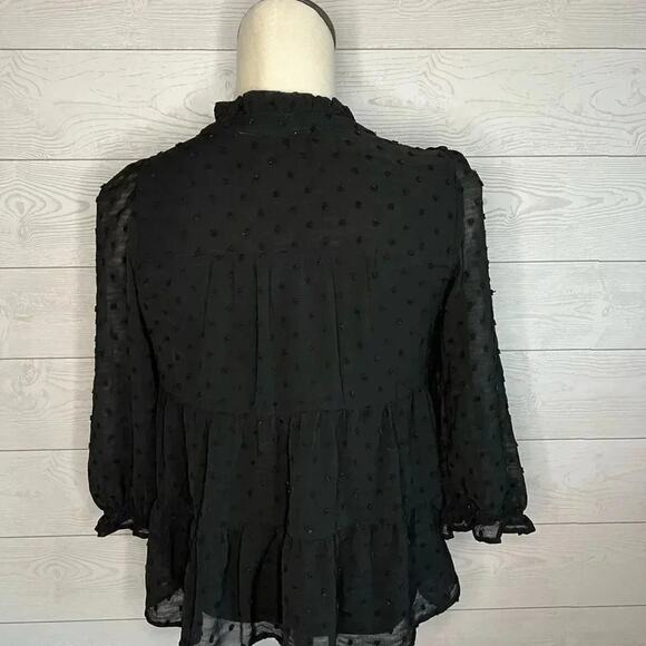 Monteau Los Angeles black sheer layered Swiss Dot top Size Small - Picture 4 of 6